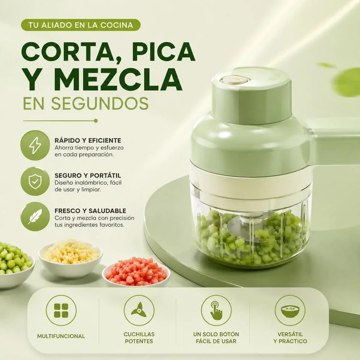 Cortador de verduras eléctrico de mano 4 en 1 recargable inalámbrico