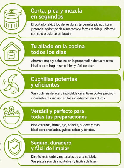 Cortador de verduras eléctrico de mano 4 en 1 recargable inalámbrico