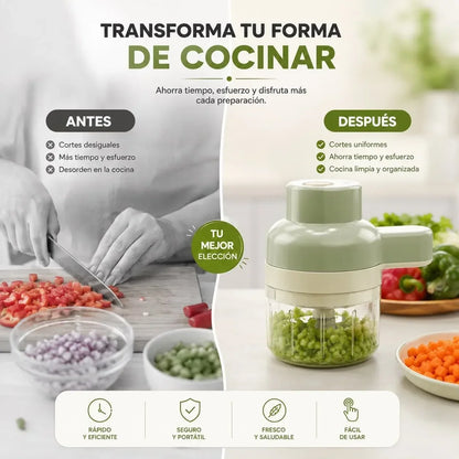 Cortador de verduras eléctrico de mano 4 en 1 recargable inalámbrico